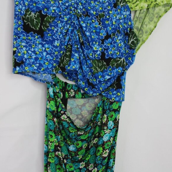 Zara Floral Midi Dress Stretch Asymmetrical Blue Green Print Blogger Fave SizeXS - Picture 7 of 16